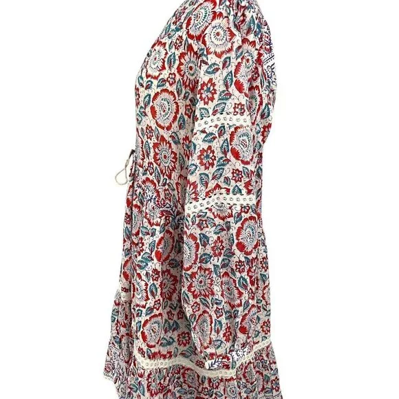 Bell By Alicia Bell Patton Mini Dress Size XL Long Sleeve V Neck Tassel Tie - Picture 5 of 12